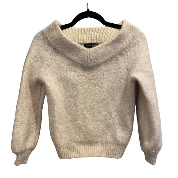 SALE! Banana Republic Alpaca and Wool Blend Sequin Glam V-Neck Sweater Size XS - Picture 1 of 8